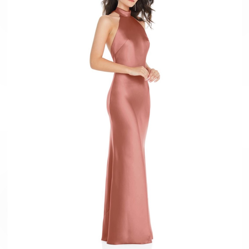 Social Bridesmaids Halter Column Bridesmaids Gown Desert Rose Size Large